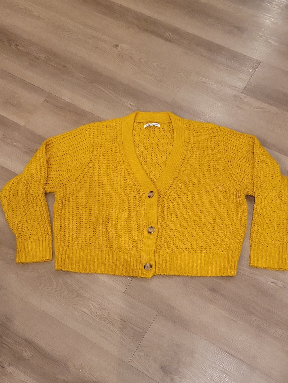 Elizabeth and James Mustard Yellow Knit Button-Front Cardigan